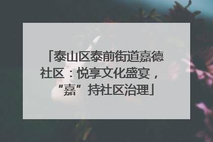 泰山区泰前街道嘉德社区：悦享文化盛宴，“嘉”持社区治理