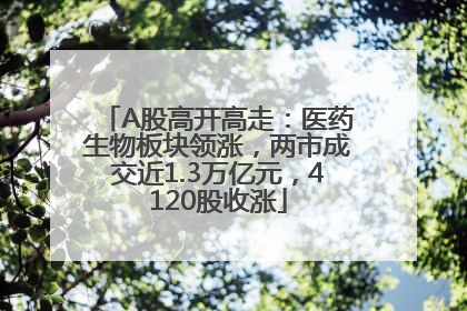 A股高开高走：医药生物板块领涨，两市成交近1.3万亿元，4120股收涨